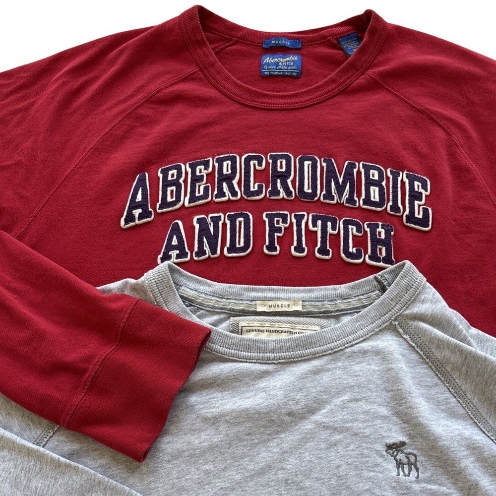 Abercrombie & Fitch Muscle Shirts Men's XL Long Sleeve Moose Spellout Preppy Lot